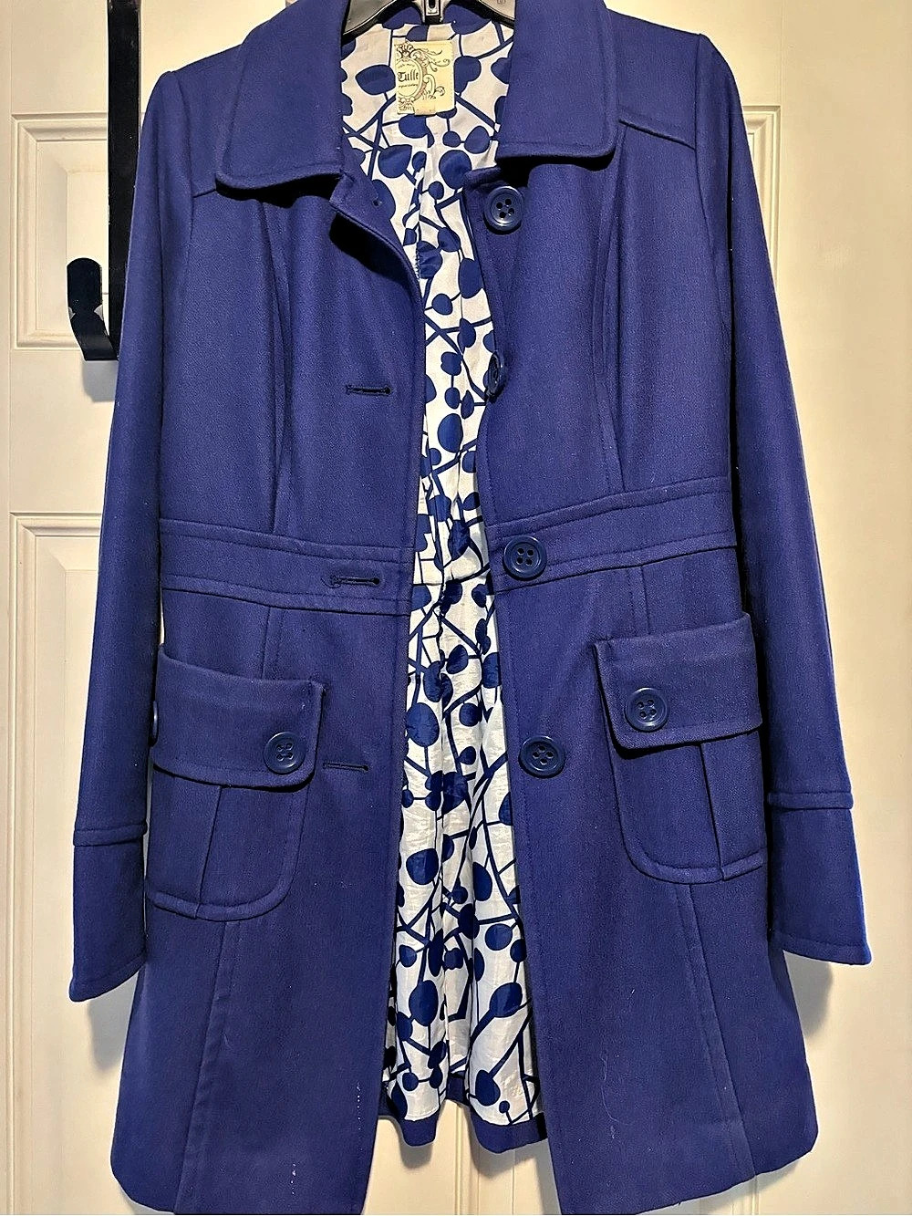 Tulle Blue Floral Button Front Coat
